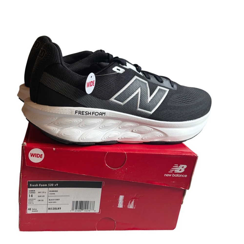 New Balance Fresh Foam 520 v9 Mens Running Shoes Black Grey 4E Wide M520LK9